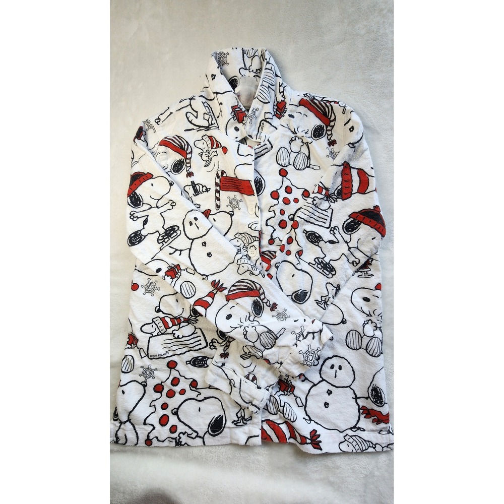 Pottery Barn Teen Peanuts Snoopy Christmas Fleece Pajama Top White Red Small